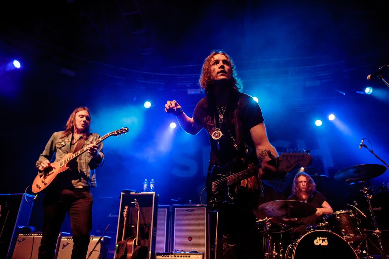 MILAN, ITALY - MARCH 08: Drew Smithers, Travis McCready and Burne Sharp of Bishop Gunn open for Slash of Slash feat. Myles Kennedy and the Conspirators at Fabrique Club on March 8, 2019 in Milan, Italy. (Photo by Sergione Infuso/Corbis via Getty Images)
