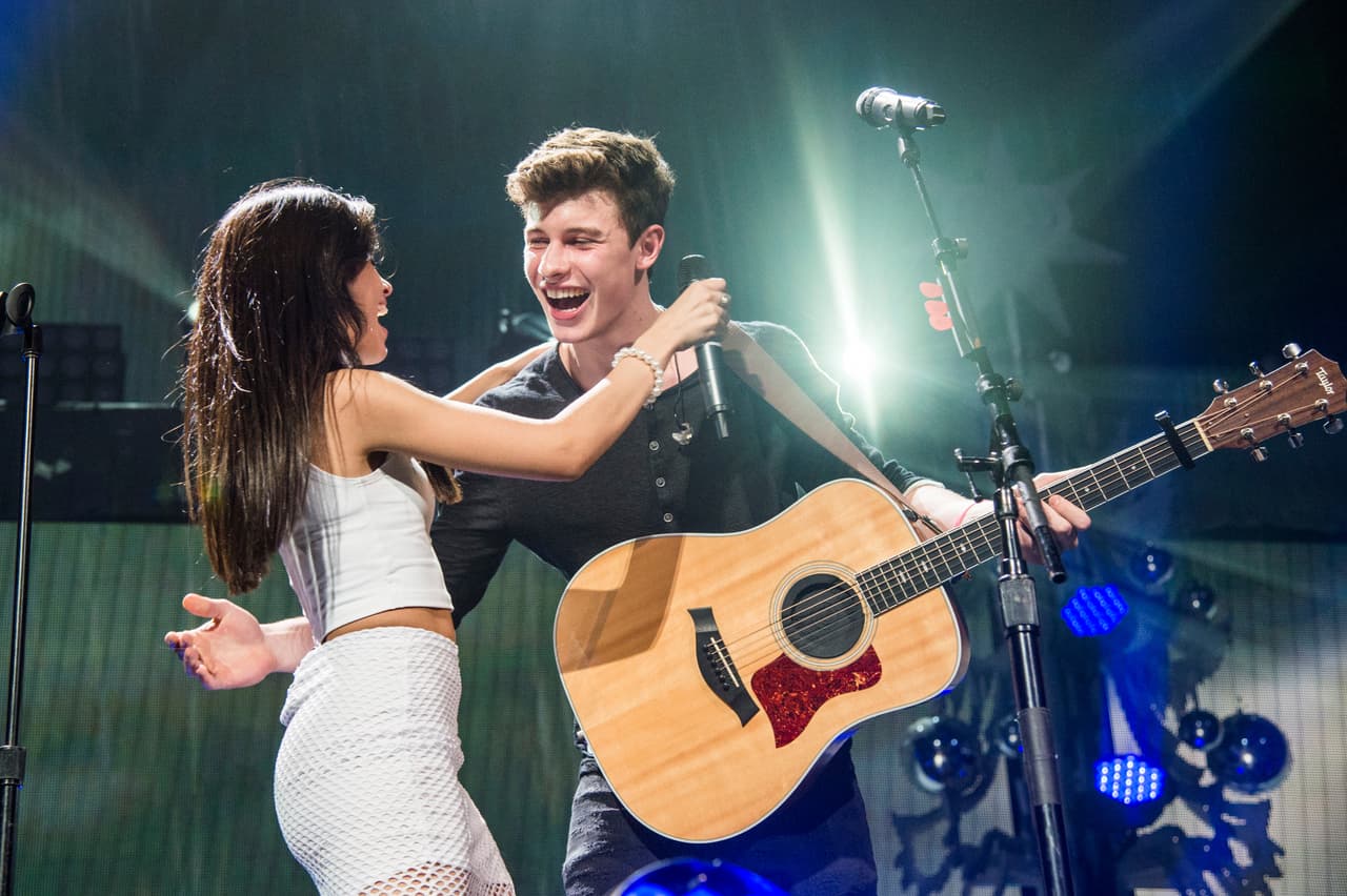 Camila Cabello and Shawn Mendes perform during Y100's Jingle Ball at the BB&T Center on Dec. 18, 2015, in Miami. (Photo by Amy Harris/Invision/AP)