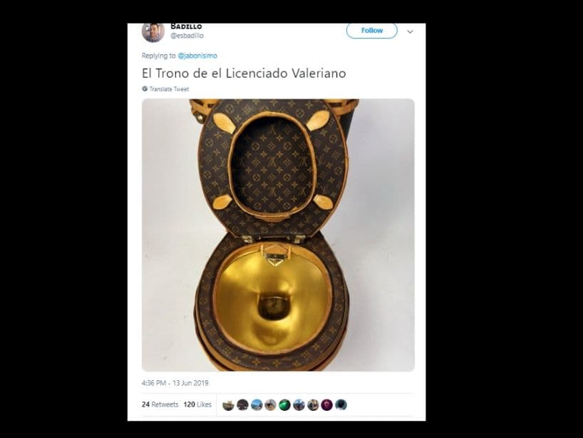 En un WC bañado de oro, así es como va al baño el Licenciado Valeriano.