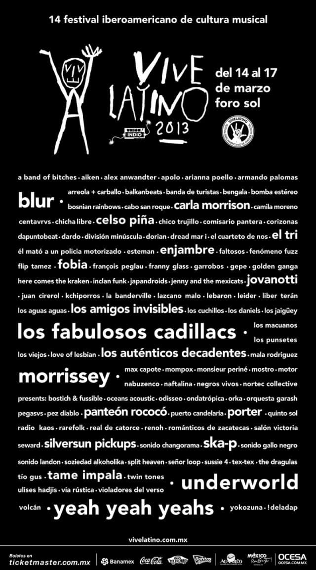 2013 es uno de los años en los que más representantes de la música anglosajona se hizo presente en el Vive Latino.