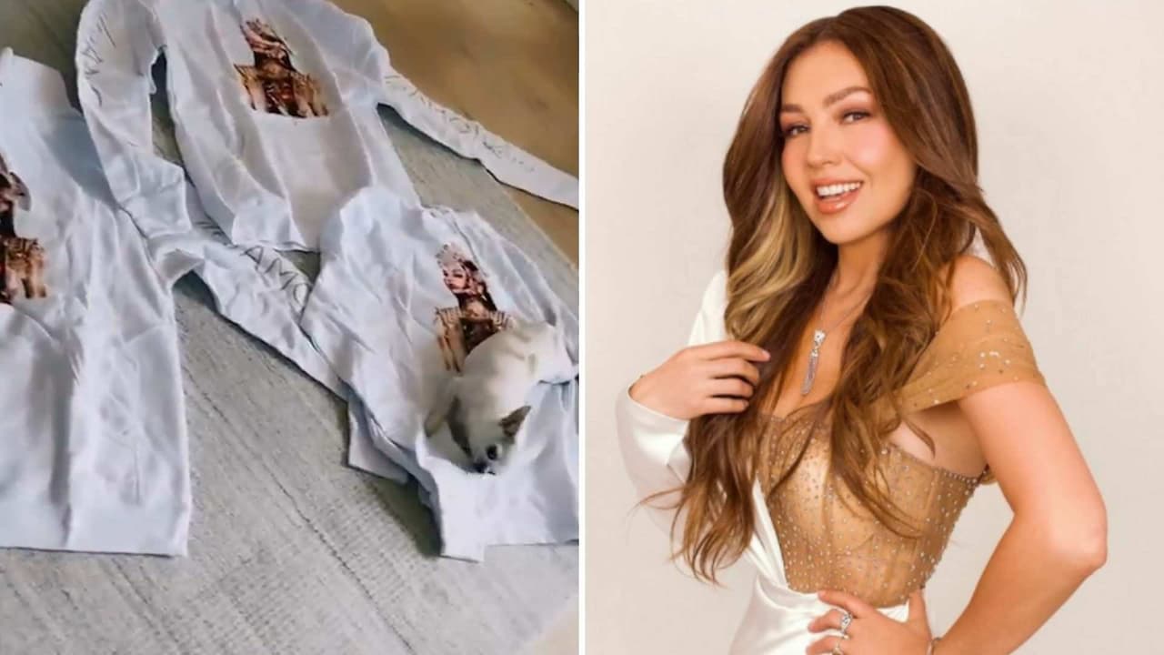 Thalía presume emocionada sus nuevas sudaderas con su cara al estilo de Lolita Ayala