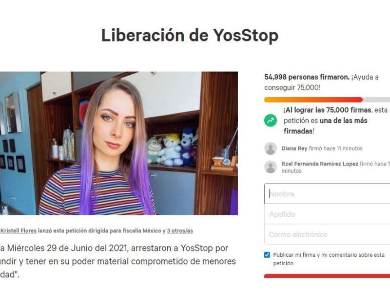 Petición de liberación a favor de YosStop en Change.org