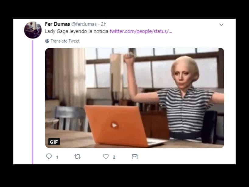 Esta es la reacción que los memes aseguran que tuvo Gaga ante la ruptura.