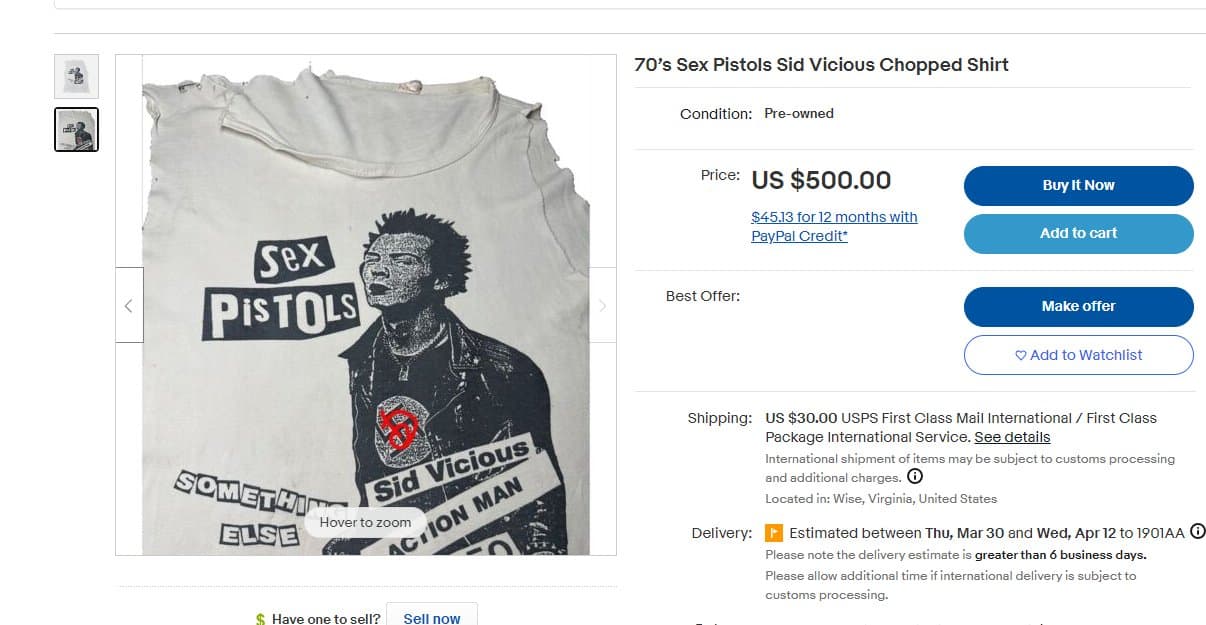 Venta de la playera de Sid Vicious en línea