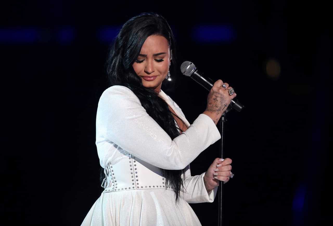 Demi Lovato performs "Anyone" at the 62nd annual Grammy Awards on Sunday, Jan. 26, 2020, in Los Angeles. (Photo by Matt Sayles/Invision/AP)
