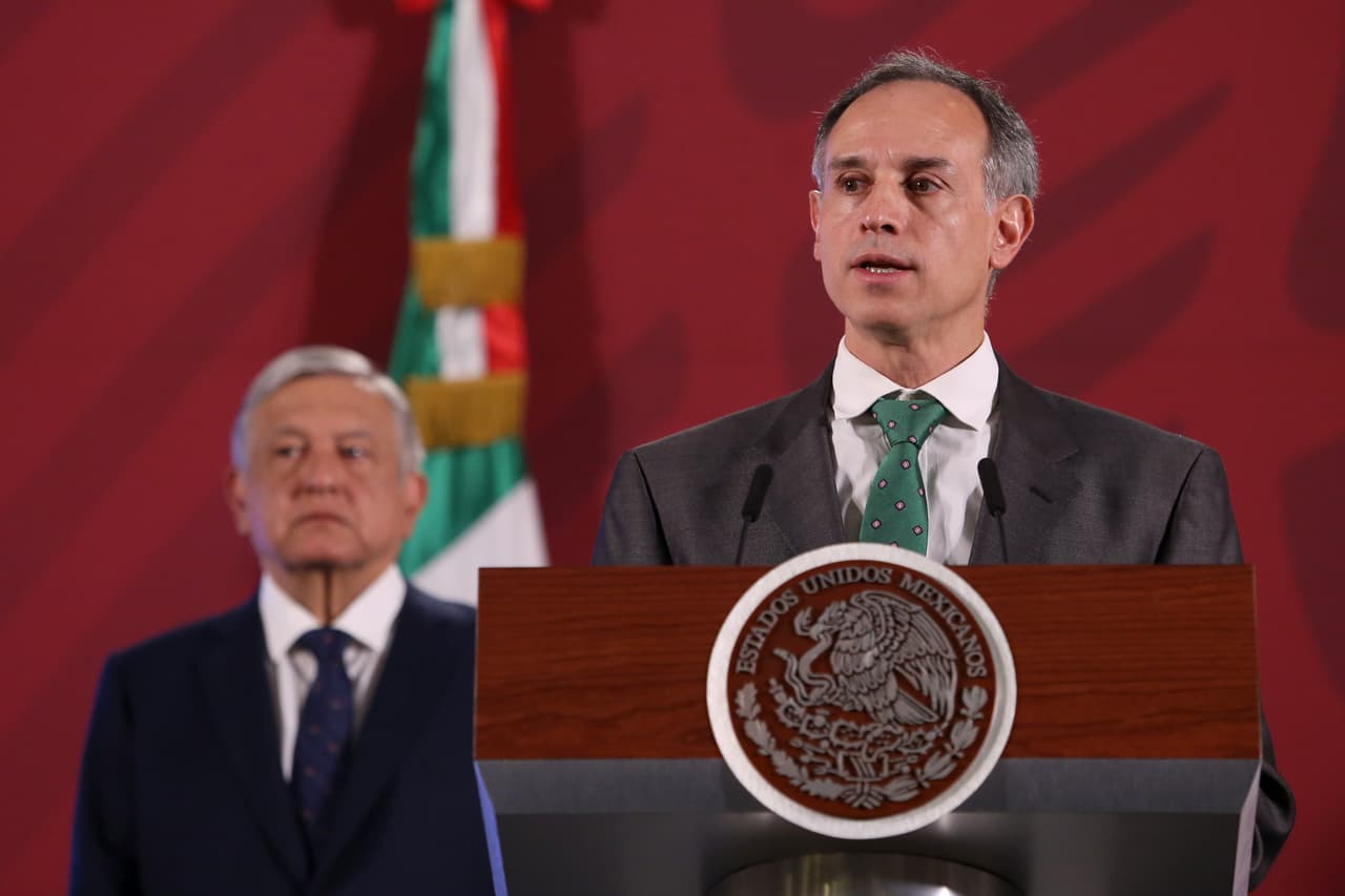 MEXICO CITY, MEXICO - MARCH 24: Hugo Lopez-Gatell, Mexico's deputy health minister, speaks during the daily morning briefing amid Coronavirus (COVID-19) outbreak at Palacio Nacional on March 24, 2020 in Mexico City, Mexico. President Lopez Obrador has deployed phase two as federal government’s official plan against the Coronavirus. Schools are suspended until April 23rd, temporarily suspension events and meeting of over 100 people and suspension of work activities that involve the mobilization or gathering of people in all sectors of society. (Photo by Adrián Monroy/Medios y Media/Getty Images)