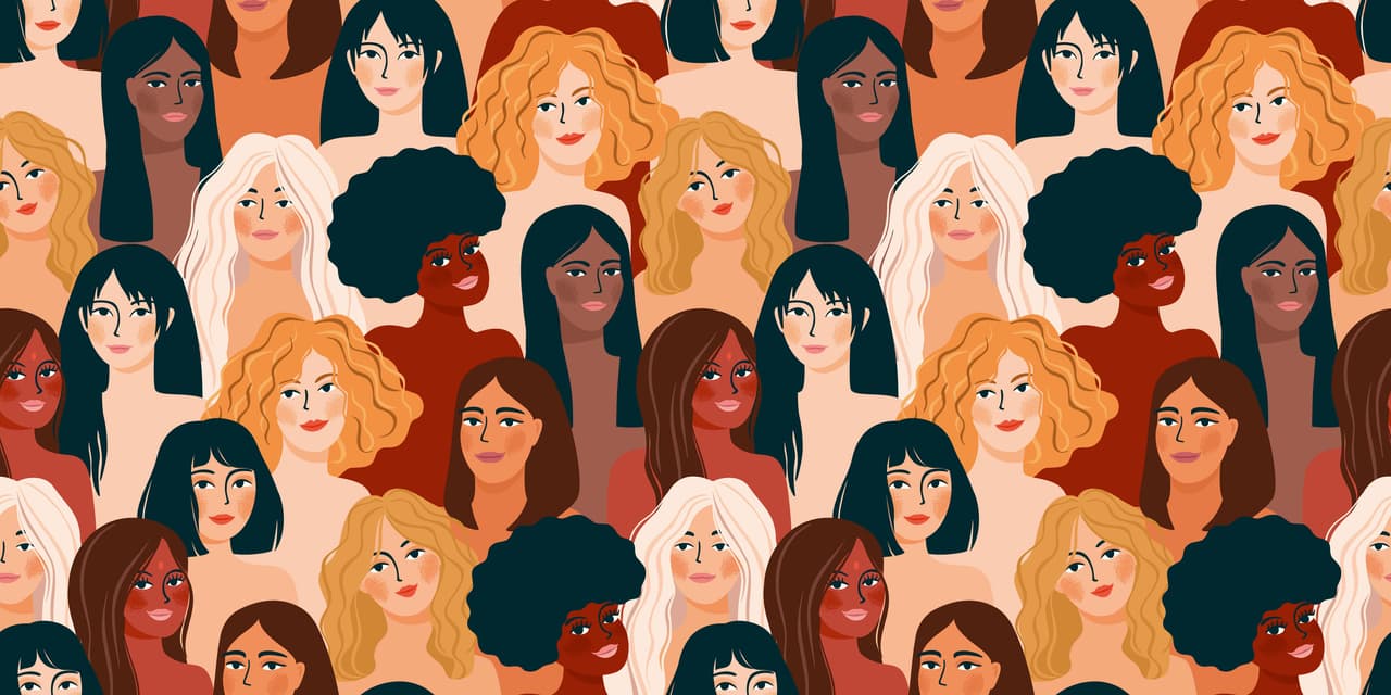 International Womens Day. Vector seamless pattern with women different nationalities and cultures. Struggle for freedom, independence, equality.