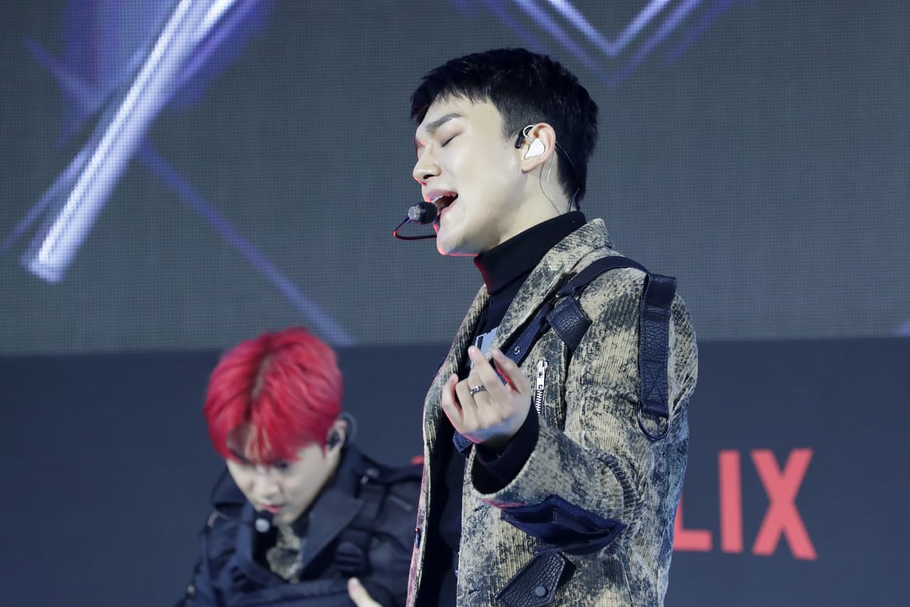 SEOUL, SOUTH KOREA - DECEMBER 02: Chen of boy band EXO performs on stage during the world premiere of Netflix's '6 Underground' at Dongdaemun Design Plaza on December 02, 2019 in Seoul, South Korea. The film will open all over the world on December 13. (Photo by Han Myung-Gu/WireImage)
