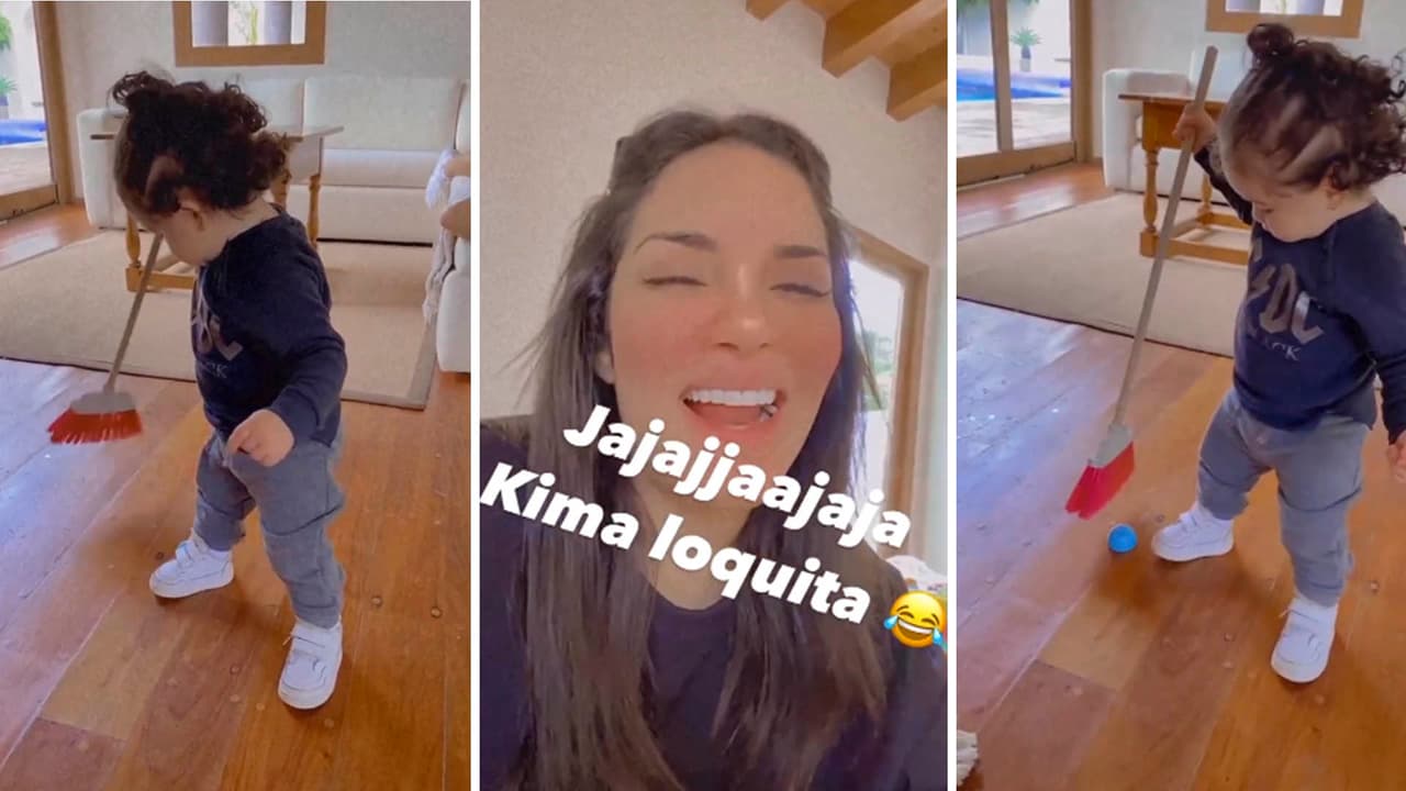Las tiernas imágenes de Kima, hija de Kimberly Loaiza, limpiando la casa con su mini escoba
