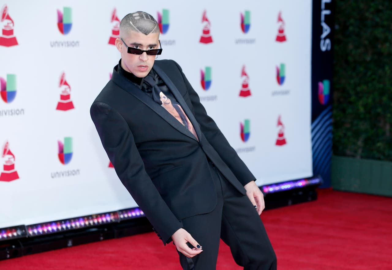 Bad Bunny arrives at the Latin Grammy Awards on Thursday, Nov. 15, 2018, at the MGM Grand Garden Arena in Las Vegas. (Photo by Eric Jamison/Invision/AP)