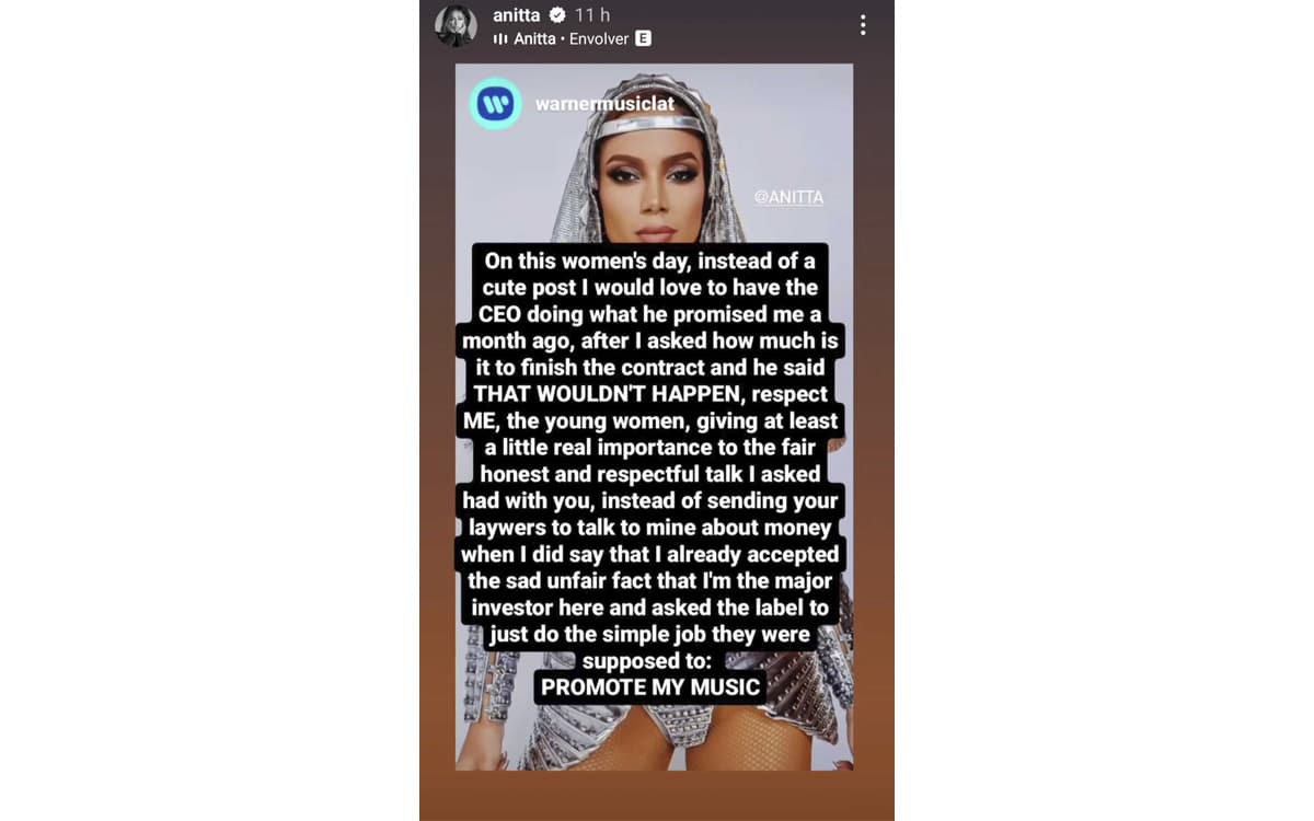 Mensaje de Anitta en Instagram