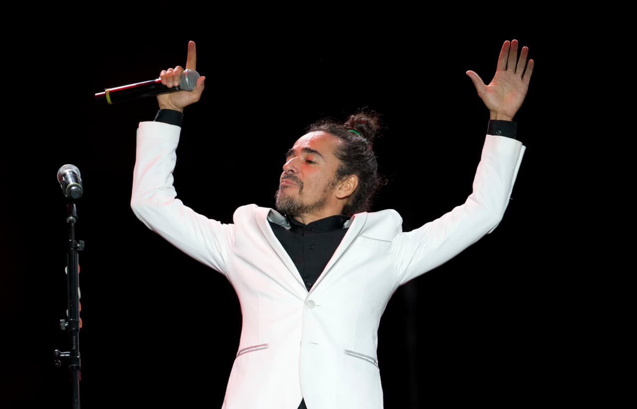 Ruben Albarran, lead singer of the Mexican rock band Cafe Tacuba, performs at the 17th edition of the Vive Latino music festival in Mexico City, Sunday, April 24, 2016. The Vive Latino Festival has become Latin Americas biggest Latin rock celebration. (AP Photo/Eduardo Verdugo)