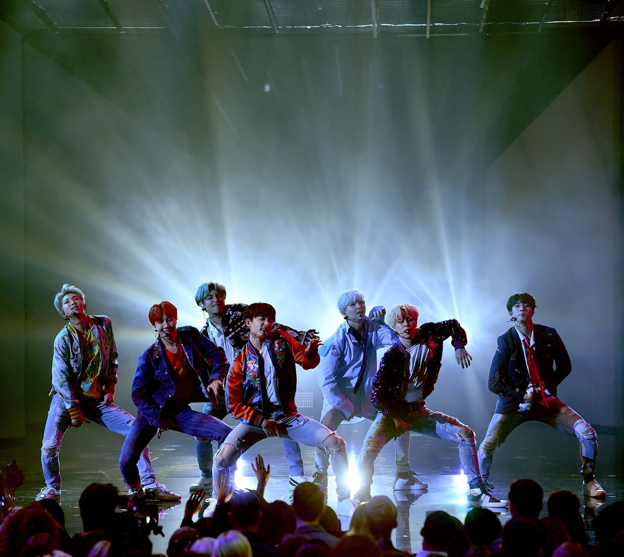 LOS ANGELES, CA - NOVEMBER 19: Music group BTS performs onstage during the 2017 American Music Awards at Microsoft Theater on November 19, 2017 in Los Angeles, California. (Photo by Kevin Winter/Getty Images)