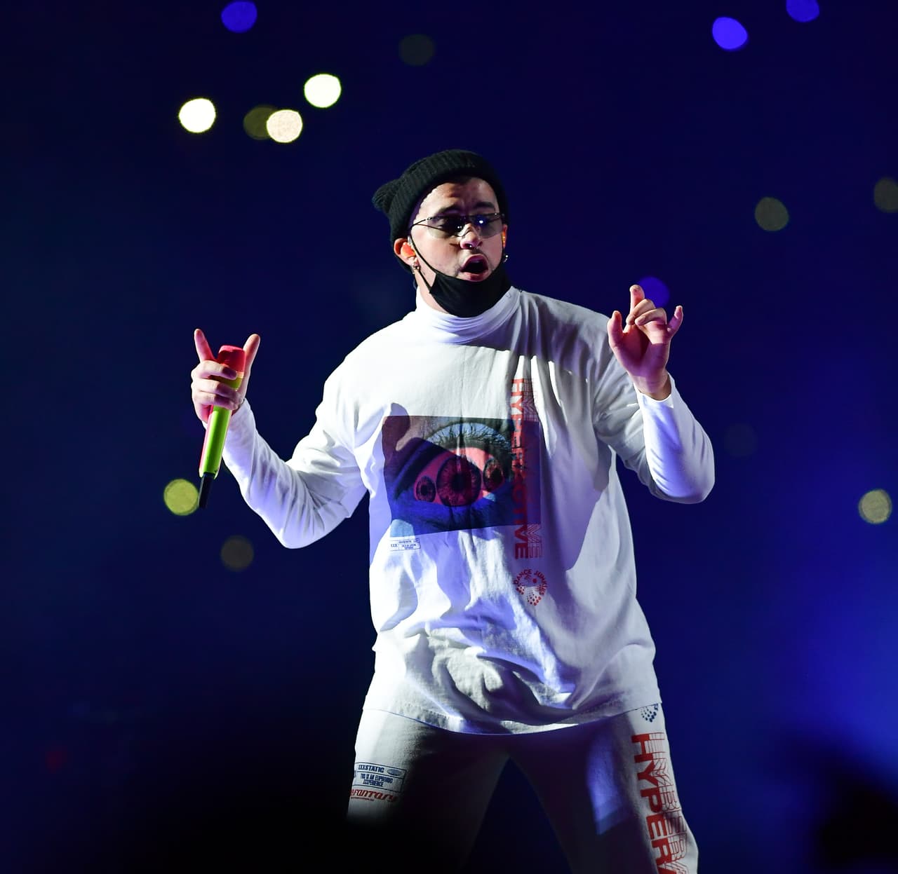 ATLANTA, GA - NOVEMBER 03: Bad Bunny performs in Concert at State Farm Arena on November 3, 2019 in Atlanta, Georgia.Photo by Prince Williams/Wireimage)