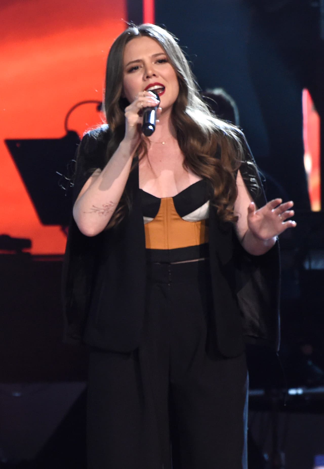 Joy Huerta, of Jesse Y Joy, performs "Siempre Es De Noche" at the Latin Recording Academy Person of the Year tribute honoring Alejandro Sanz at the Mandalay Bay Convention Center on Wednesday, Nov. 15, 2017, in Las Vegas. (Photo by Chris Pizzello/Invision/AP)