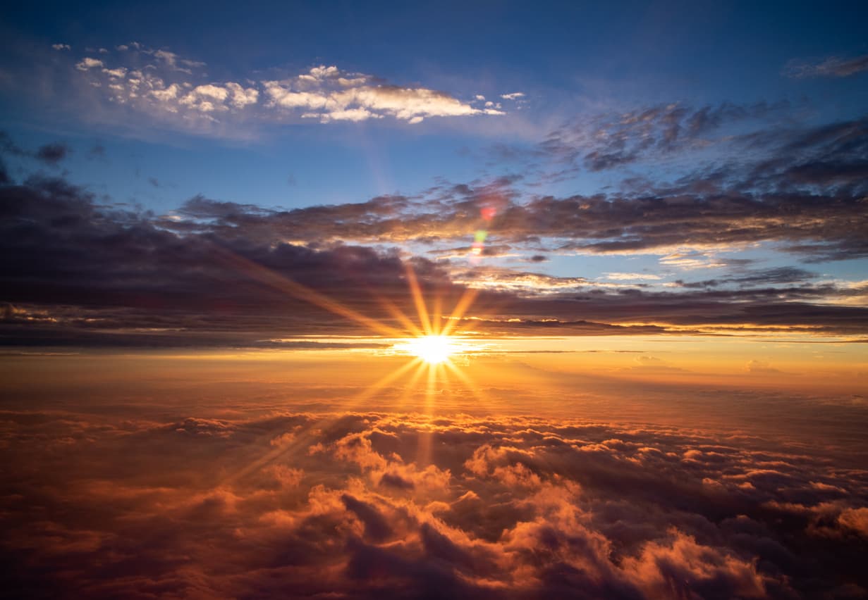The sunrise view from the top of the mountain Fuji