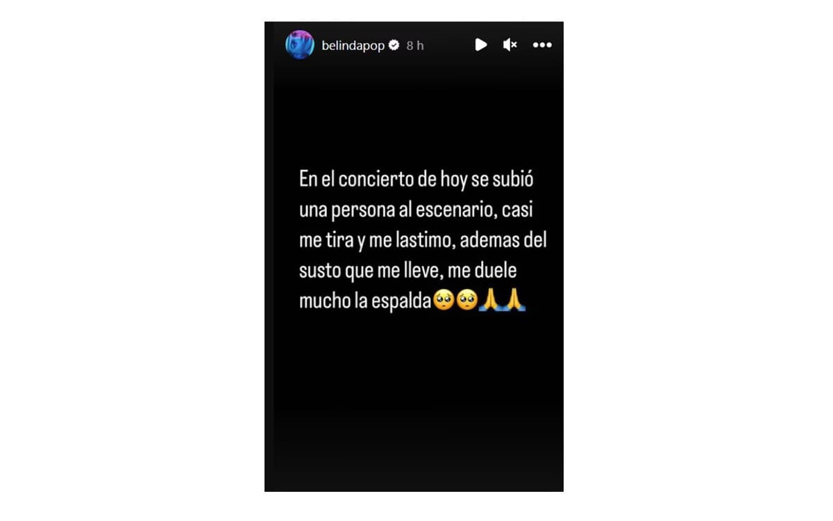 Belinda expresó que el abrazo del seguidor le lastimó la espalda
