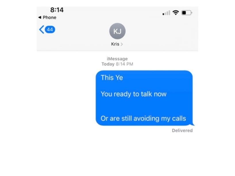También compartió que envió mensajes de textos a Kris Jenner. "Este es Ye. En verdad necesitamos hablar ahora. O sigues evitando mis llamadas"
