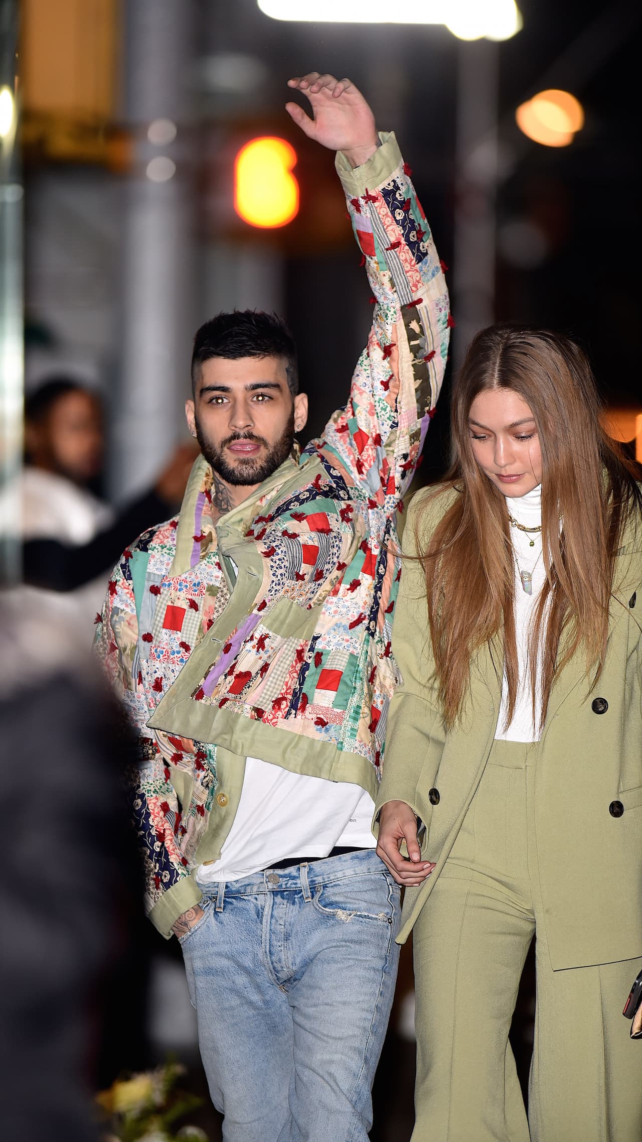 NEW YORK, NY - JANUARY 11: Gigi Hadid and Zayn Malik show PDA after leaving a restaurant in NoHo celebrating a birthday on January 11, 2020 in New York City. (Photo by Robert Kamau/GC Images)