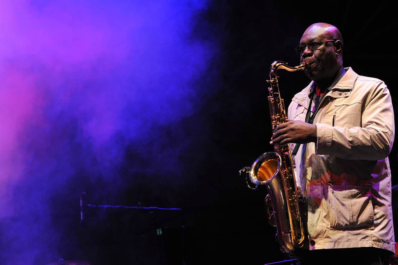 TURIN, ITALY - APRIL 28: Manu Dibango performs during Torino Jazz Festival at Piazza Castello April 28, 2014 in Turin, Italy. (Photo by Valerio Pennicino/Getty Images)