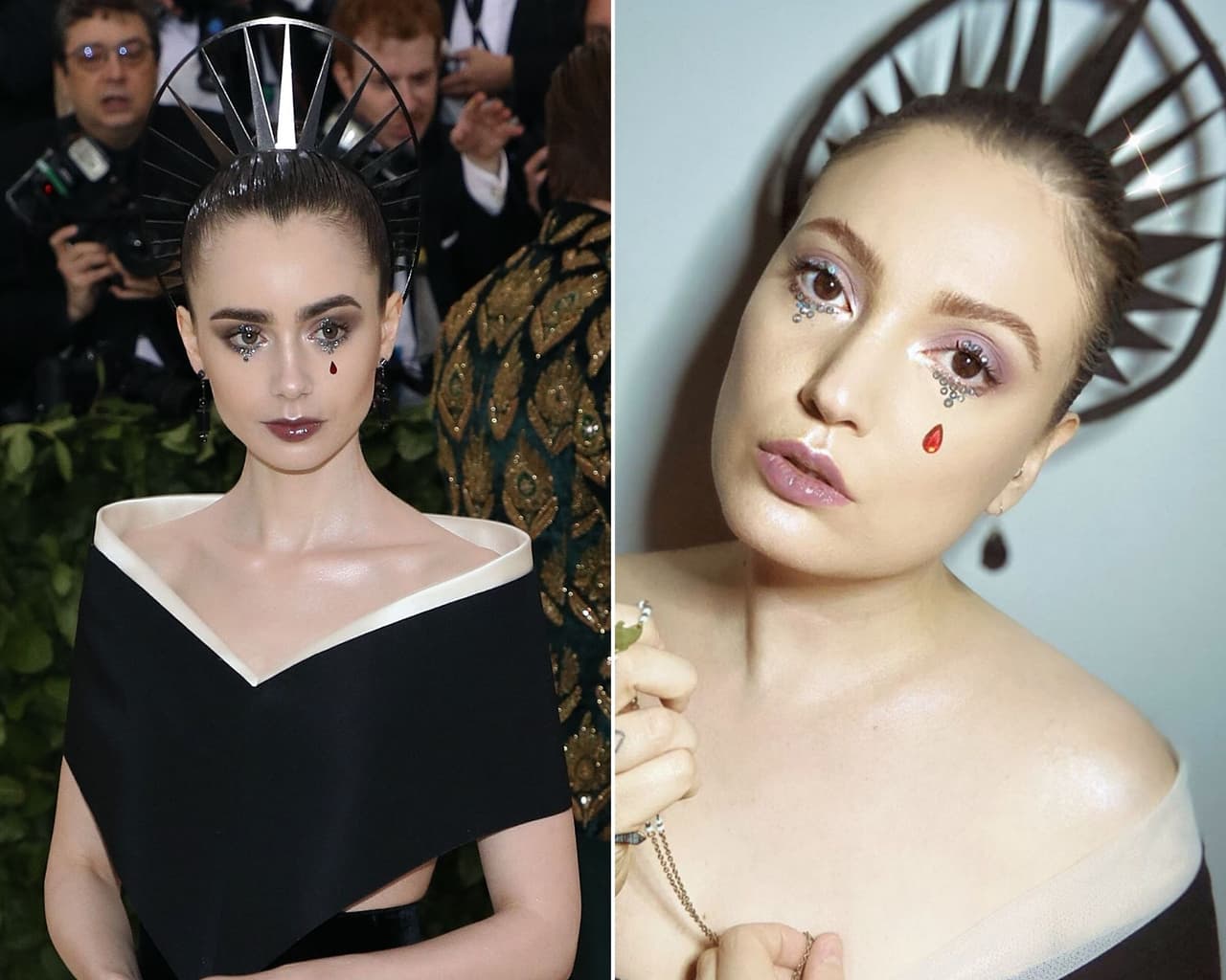 Este maquillaje y peinado inspirado en Lilly Collins durante la edición del 2018.