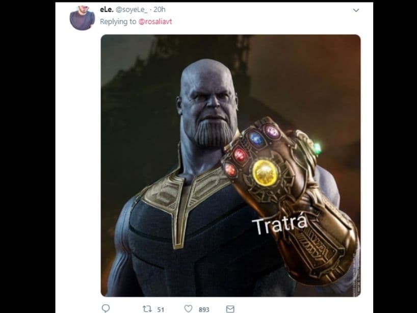 Hasta Thanos canta "Malamente", tema donde Rosalía expresa, "¡tra trá!"