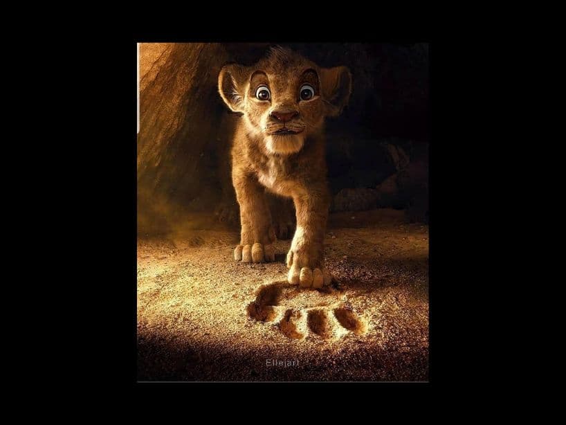 A Simba lo convirtió en un león dorado con cejas y ojos grandes, igual que la versión de 1994.