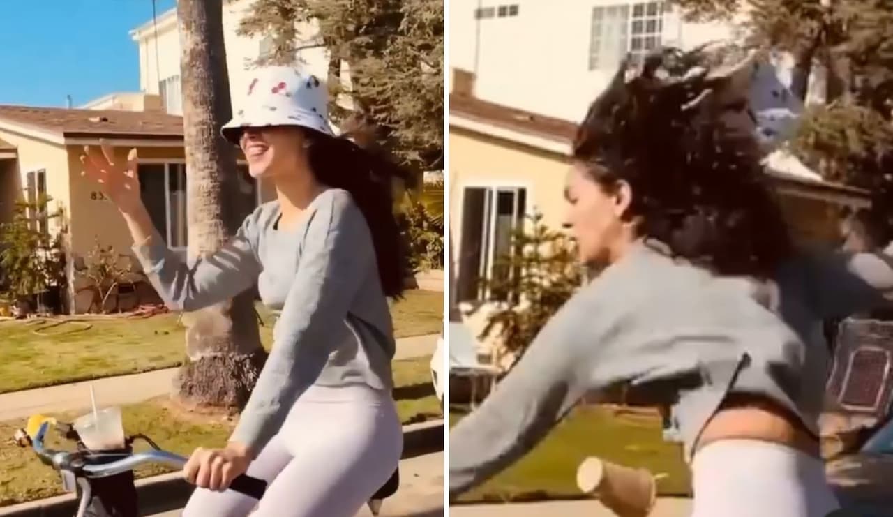 Por verse bonita, Eiza González vivió tremenda caída de su bicicleta mientras posaba