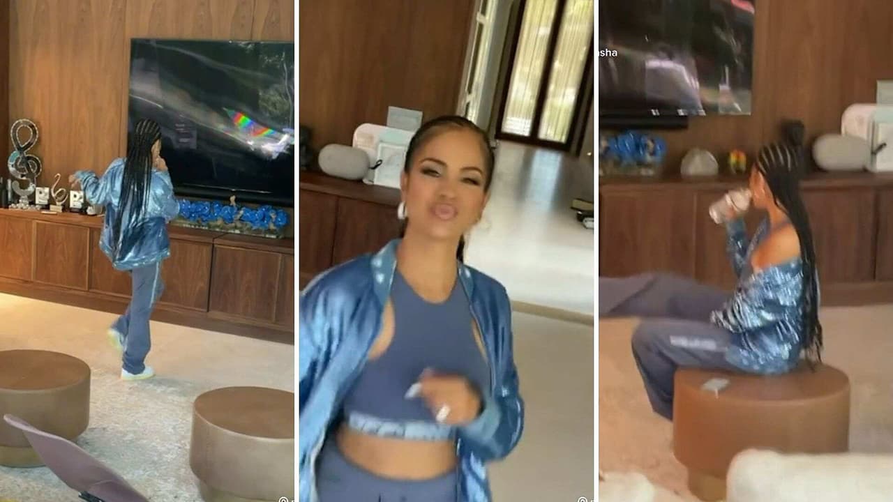 Natti Natasha ensaya bailando frente a su televisor y la cachan infraganti