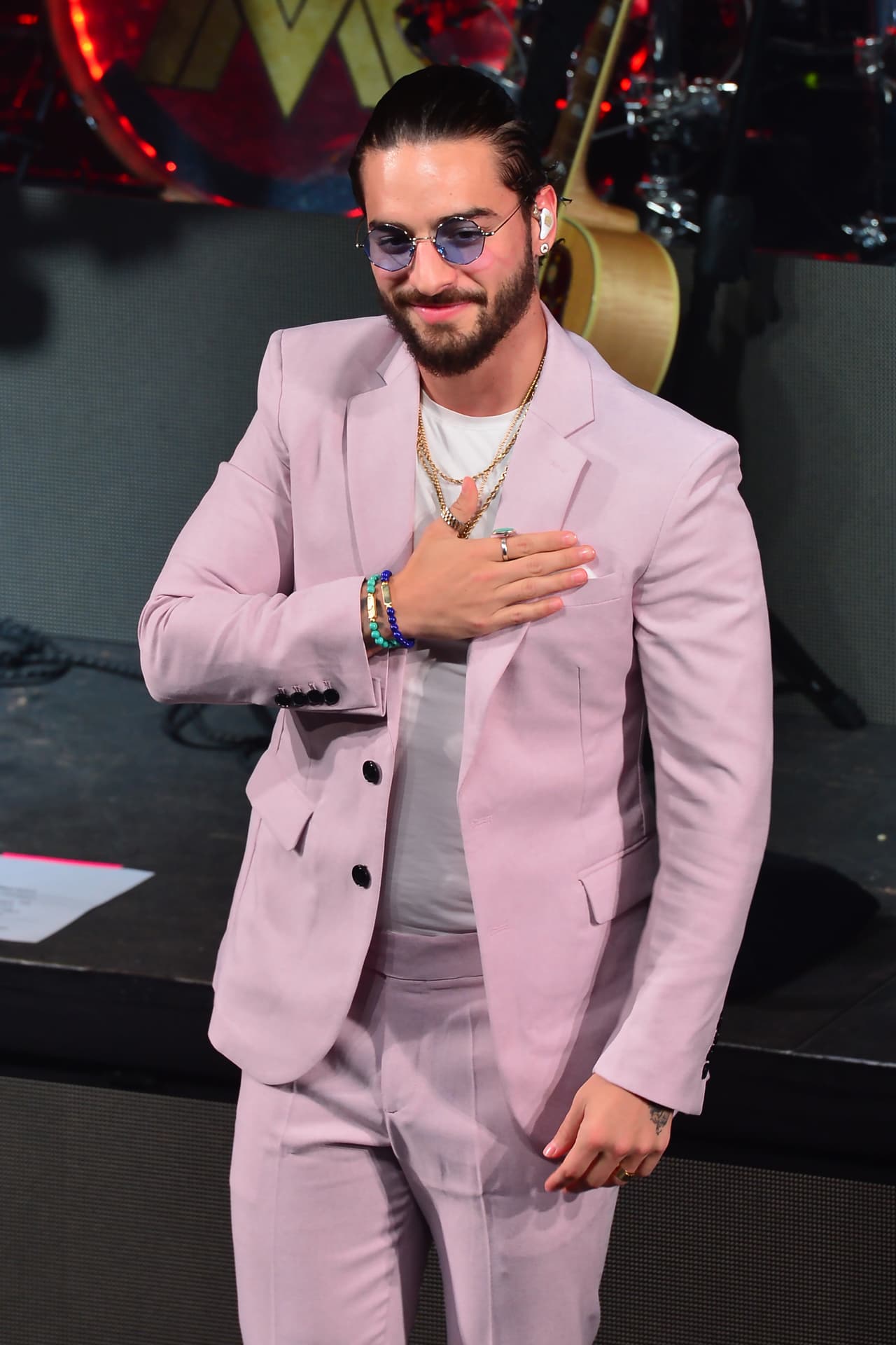 Photo © 2018 OHPIX/The Grosby Group MARCH 08 18 Maluma is seen on stage during the presentation of the Spanish version of the Coca-Cola anthem for the 2018 FIFA World Cup at Faena Theatre on March 14, 2018 in Miami Beach, Florida. Ref: OH_2man