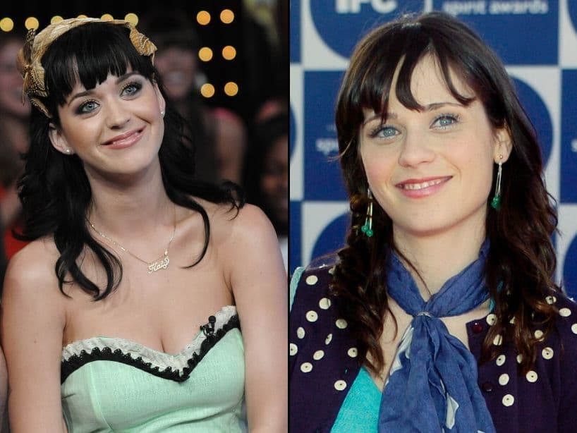 Katy Perry (izquierda) y Zooey Deschanel (derecha), se han convertido en una de las parejas de celebridades, que más se parecen, favoritas del Internet.