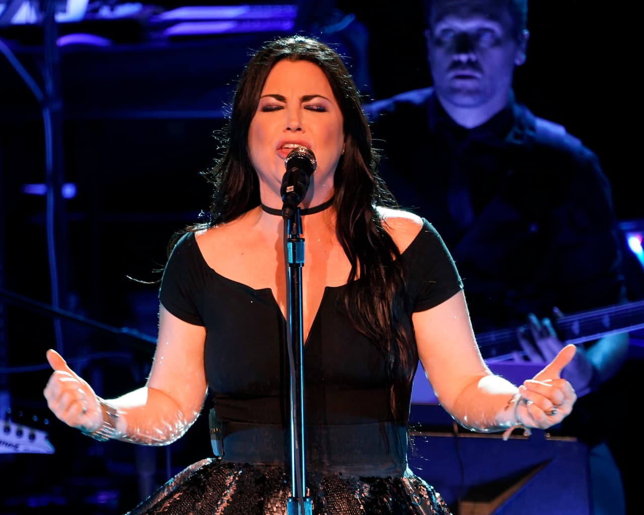 The American gothic rock band Evanescence with front woman Amy Lee performs with a full orchestra at the Xfinity Center, Wednesday, July 18, 2018, in Mansfield, Mass. (Photo by Robert E. Klein/Invision/AP)