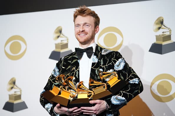 LOS ANGELES, CALIFORNIA - JANUARY 26: Finneas O'Connell poses with his awards in the press room during the 62nd Annual GRAMMY Awards at Staples Center on January 26, 2020 in Los Angeles, California. (Photo by Rachel Luna/FilmMagic)