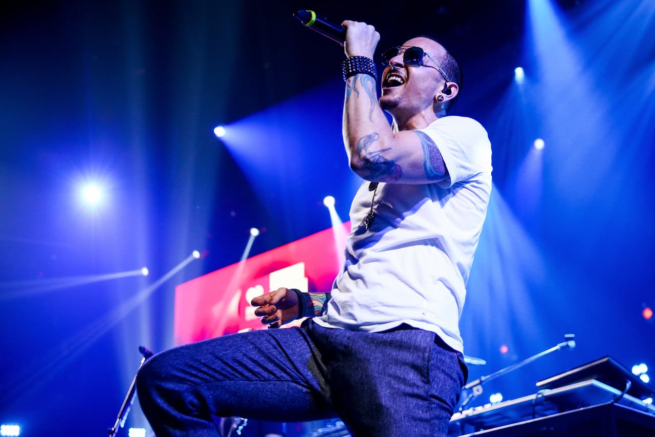 BURBANK, CA - MAY 22: Chester Bennington of Linkin Park performs on stage at the iHeartRadio Album Release Party presented by State Farm at the iHeartRadio Theater Los Angeles on May 22, 2017 in Burbank, California. (Photo by Rich Fury/Getty Images for iHeartMedia)