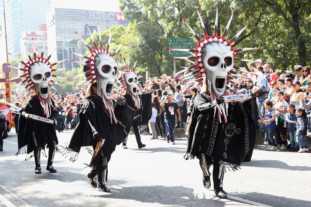 MEXICO CITY, MEXICO - OCTOBER 29: Floats depicting "Catrinas" and other death related characters and offerings march during the first Big Parade of the City to celebrate the Day of the Dead at Av. Paseo De La Reforma on October 29, 2016 in Mexico City, Mexico. (Photo by Victor Chavez/WireImage)