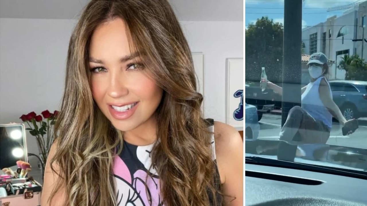 Thalía se anima a hacer pole dance con un poste de luz y su esposo estuvo ahí para grabarla