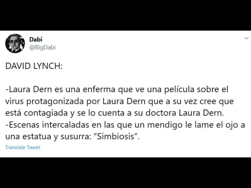 <b>David Lynch</b>
<br>
<br>
<b>Películas destacadas: </b>"Sueños, Misterios y Secretos" (2001), "Terciopelo Azul" (1986), "Cabeza Borradora" (1977) y "Twin Peaks: Fire Walk With Me" (1992).