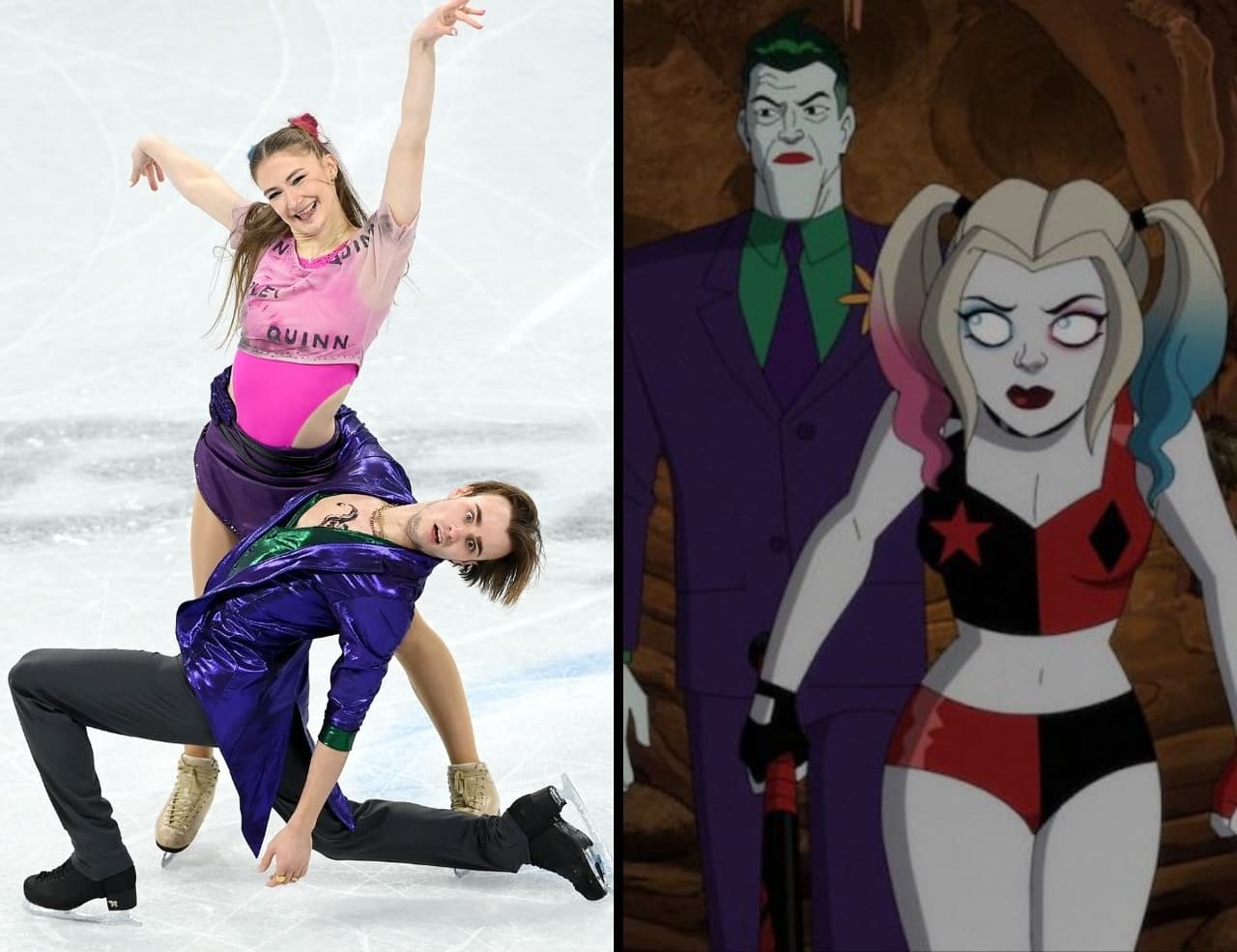 Khatarina Mueller y Tim Dieck se presentaron en Beijing 2022 como el Joker y Harley Quinn.