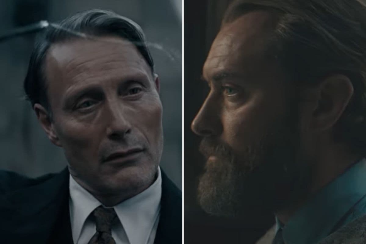 Mads Mikkelsen como Geller Grindelwald y Jude Law como Albus Dumbledore