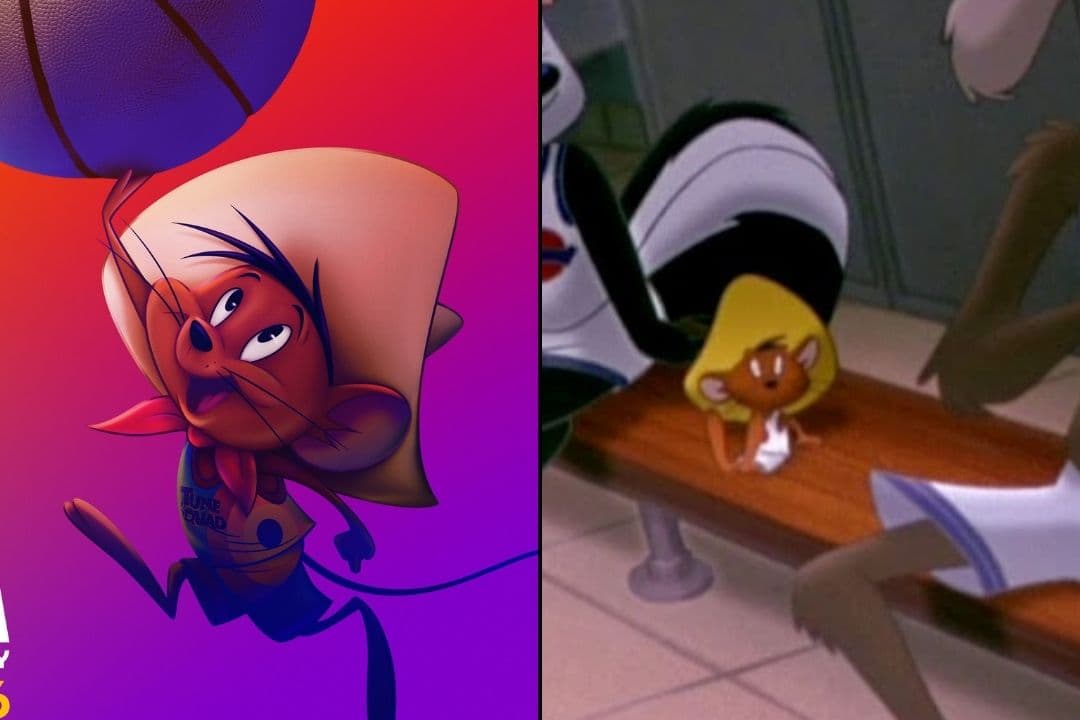 Speedy González se ve muy similar, ahora a pesar de tener su uniforme tendrá su paliacate en el cuello. Por el avance de la animación, se le ven más detalles en el rostro y las orejas.