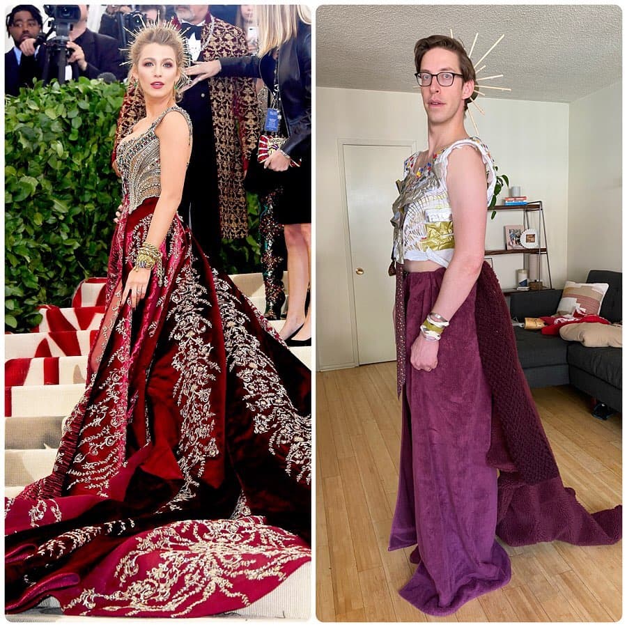 Keith Habersberger personificando a Blake Lively en su look con tema de arte sacro, en la edición "Cuerpos Celestiales: la moda y la imaginación en el catolicismo" del 2018.