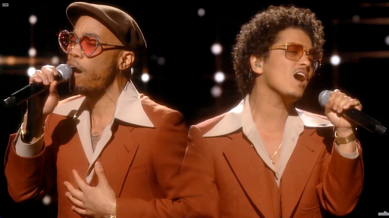 UNSPECIFIED: In this screengrab released on March 14, (L-R) Anderson .Paak and Bruno Mars of music group Silk Sonic perform onstage during the 63rd Annual GRAMMY Awards broadcast on March 14, 2021. (Photo by Theo Wargo/Getty Images for The Recording Academy)