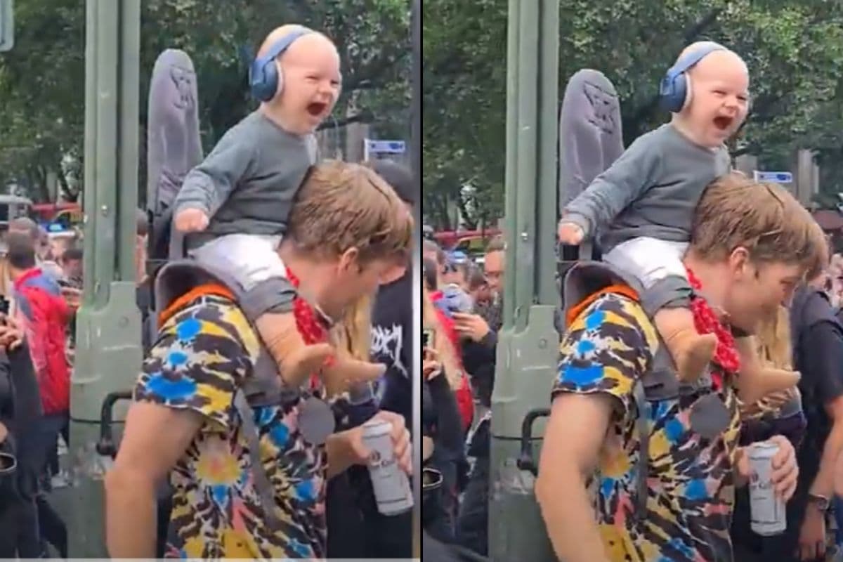 Hombre bailando, dándolo todo en un concierto con su bebé, se viraliza