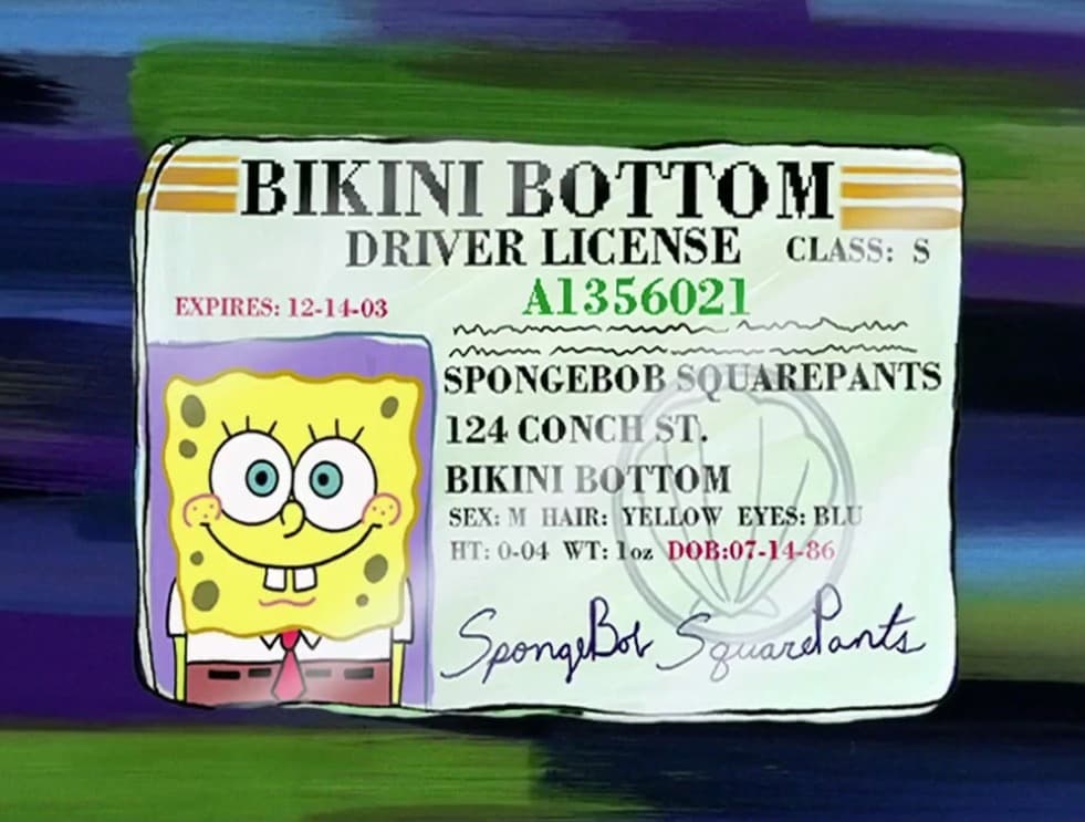 El cumpleaños de Bob Esponja se celebra el 14 de julio, como se puede ver en su identificación oficial.