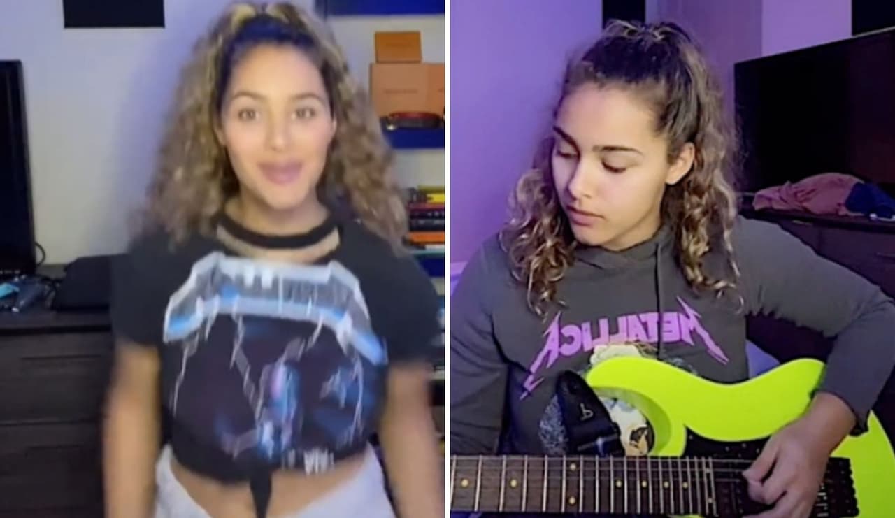 Esta Tiktoker le demostró a sus haters que no solo usa las playeras de Metallica por moda, toca la guitarra eléctrica como toda una pro